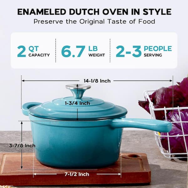 Enameled Cast Iron Sauce Pan 2QT with Lid, Small Dutch Oven for