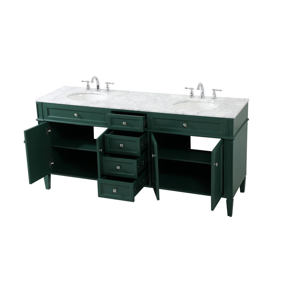 Green Solid Wood MDF Marble Double Bathroom Vanity with Porcelain Sinks