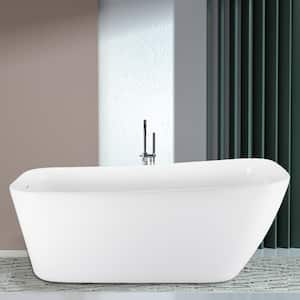 59 in. Acrylic Double Slipper Flatbottom Non-Whirlpool Freestanding Soaking Bathtub in White