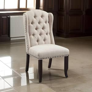 Light Gray and Black Fabric Side Chair with Antique Toned Wood Base (Set of 2)