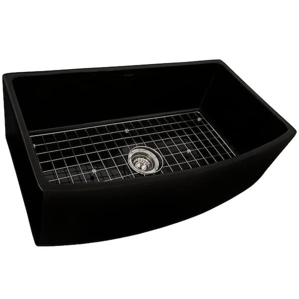 Fiamma 33 in. Bow Front Curved Apron-Front Farmhouse Single Bowl Fireclay Kitchen Sink in Black