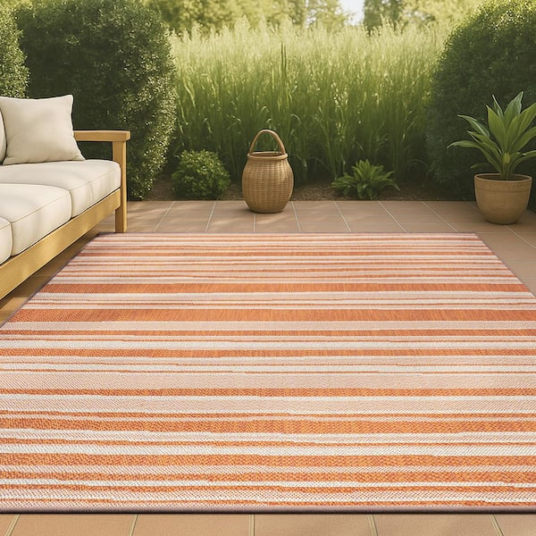 Castara Wavy Stripe Modern Orange/Cream 4 ft. x 6 ft. Indoor/Outdoor Area Rug