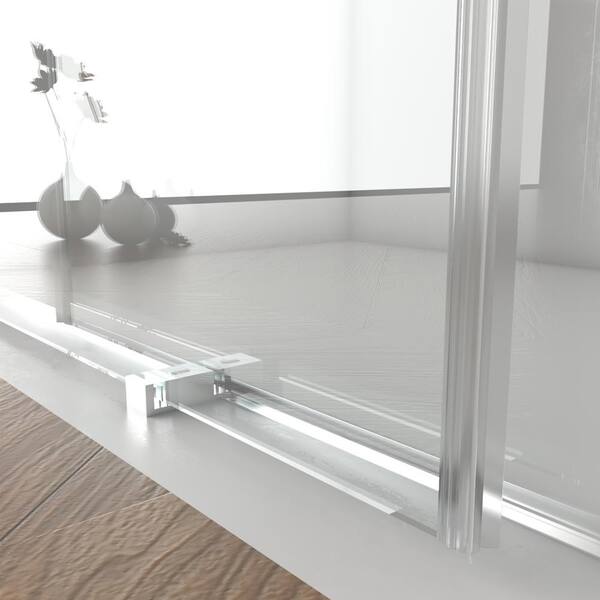 ANGELES HOME 56-60 in. W x 76 in. H Double Sliding Frameless Shower Door in Brushed Nickel Finish with Clear Glass and Buffer