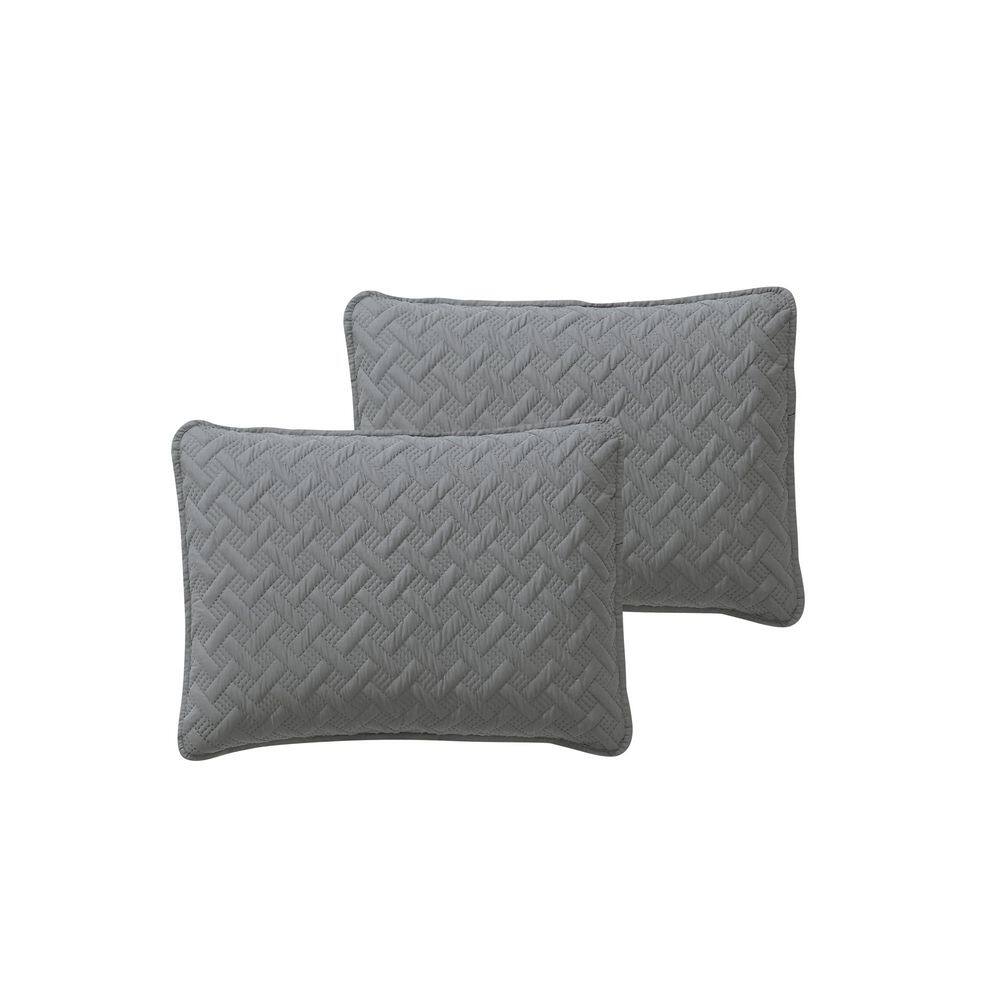 Elegant Gray Microfiber Reversible Quilt Set, Full/Queen Size