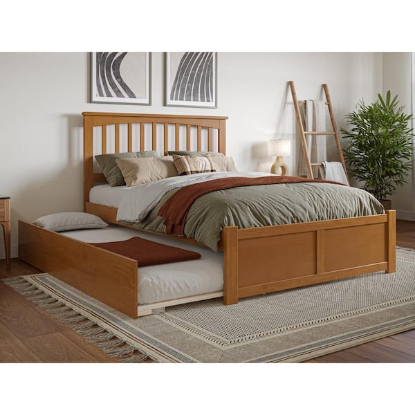AFI Mission Light Toffee Natural Bronze Solid Wood Frame Full Platform Bed with Footboard and Full Trundle