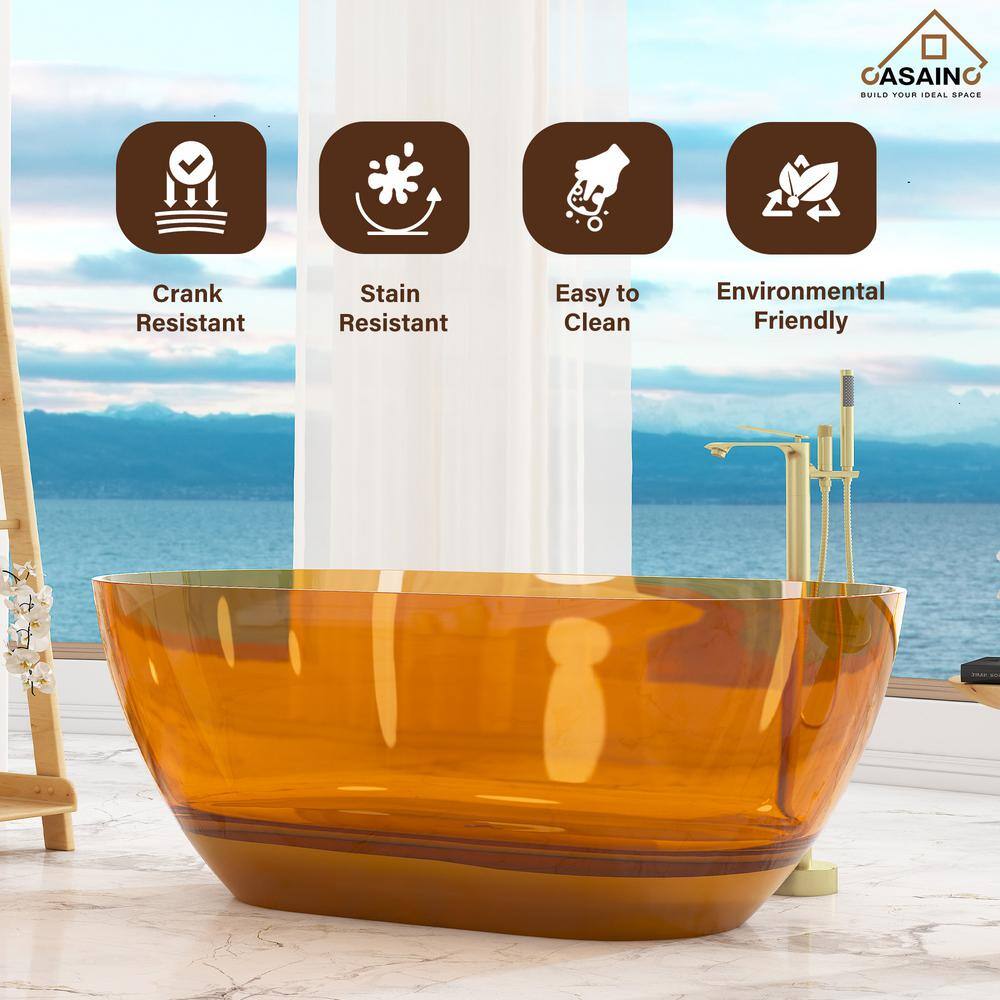 59'' Coffee Transparent Resin Freestanding Soaking Bathtub