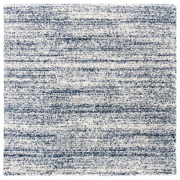 Hudson Shag 8 ft. x 8 ft. Ivory/Navy Solid Marle Square Area Rug