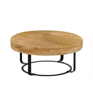 31.50 in. Natural Round Wood Coffee Table with Black Metal legs for living room reception room office