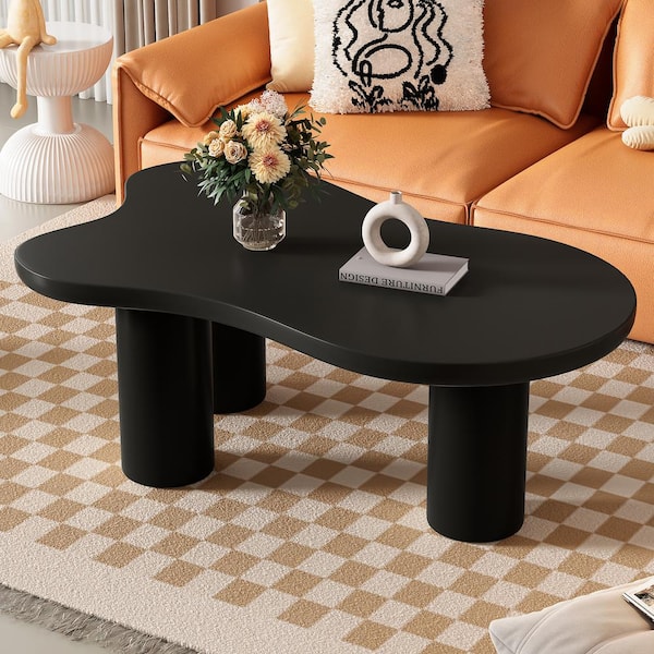Harper & Bright Designs 44 in. Black Specialty MDF Coffee Table with 3-Sturdy Legs, 1.5 in. Thick Tabletop