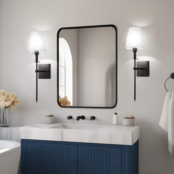 6 in. 1-Light Black Square Wall Sconces with Remote, Dimmable Modern Bedroom Wall Lights (2-Pack)