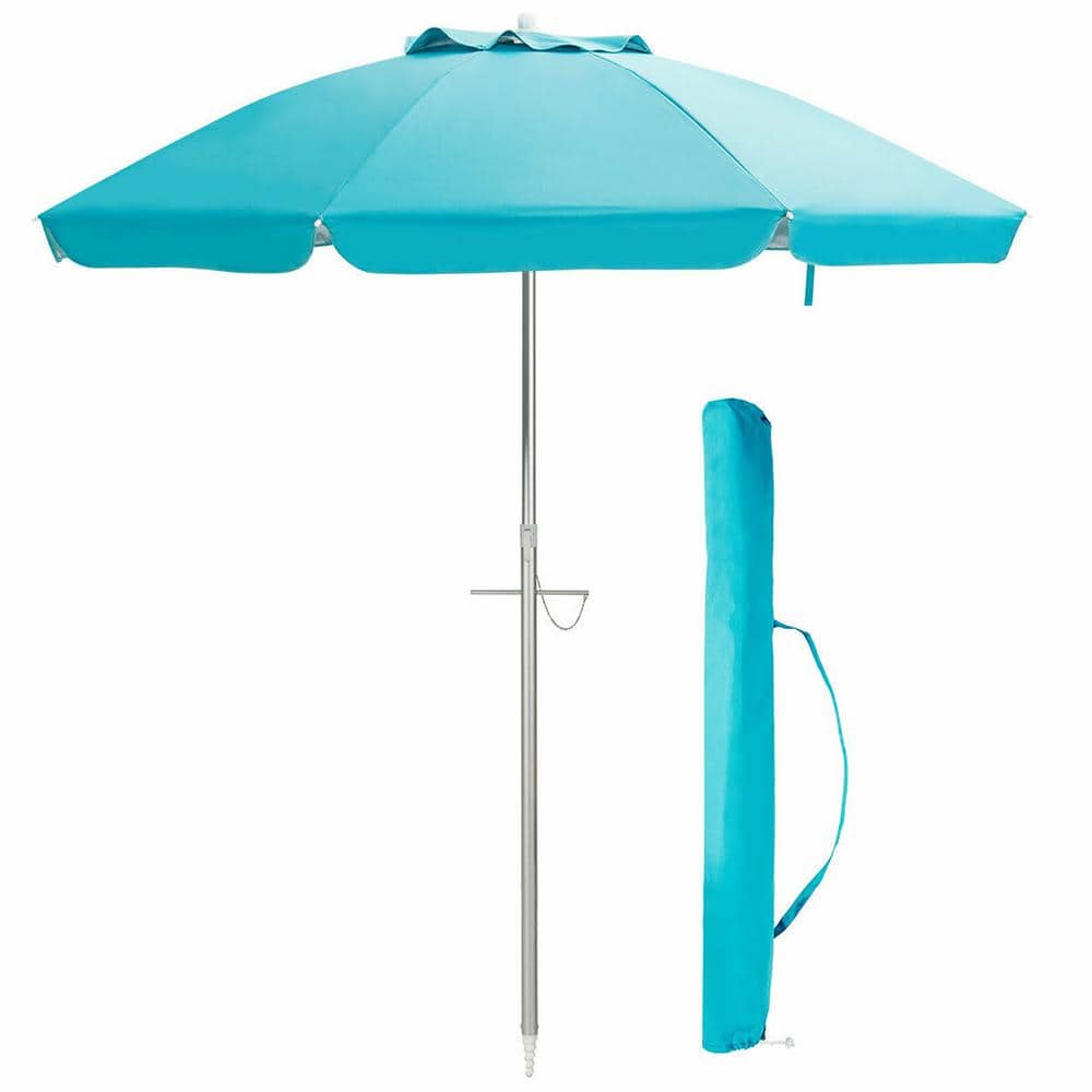 Costway 6.5 ft. Aluminum Beach Umbrella Sun Shade Tilt in Blue OP70314BL -  The Home Depot