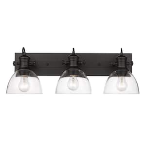 Hines 27.5 in. 3-Light Black Vanity Light with Clear Shades