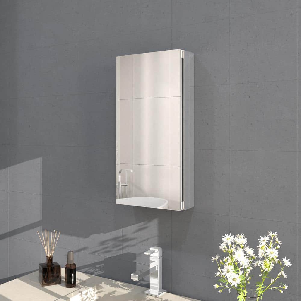 Flicker 12 in. W x 24 in. H Rectangular Aluminum Recessed/Surface Mount Medicine Cabinet with Mirror in Silver -  Hermitage Bath, HBMCA1224-SV