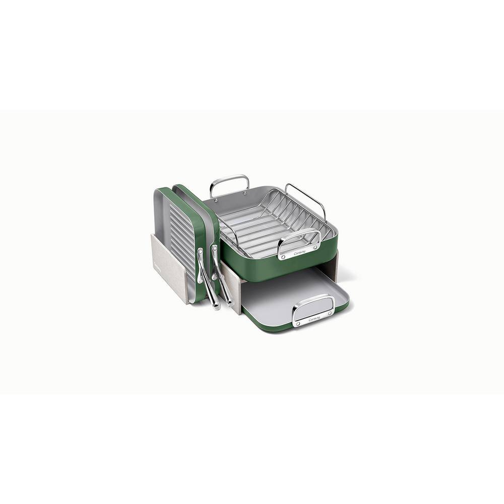 Sage Non-Stick Ceramic Square Cookware Set with Grill Pan