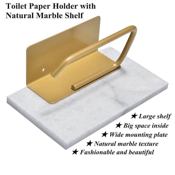  Toilet Paper Holder with Natural Marble Shelf for Bathroom  Washroom,Wall Mounted Tissue Holder Suitable for Mega Roll (Middle 7.87 *  4.72 in, Gold) : Tools & Home Improvement