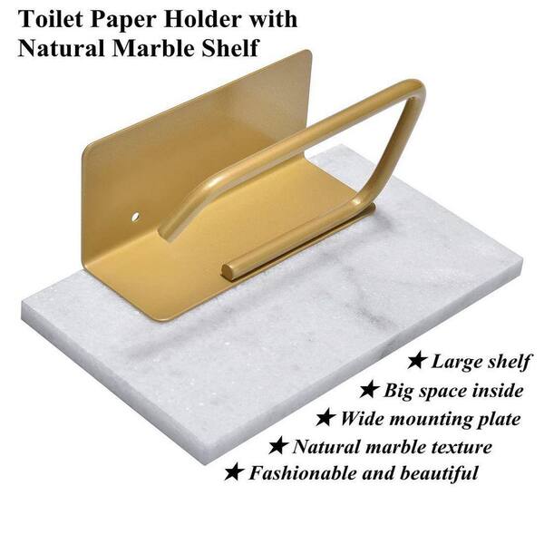  Toilet Paper Holder with Natural Marble Shelf for Bathroom  Washroom,Wall Mounted Tissue Holder Suitable for Mega Roll (Middle 7.87 *  4.72 in, Gold) : Tools & Home Improvement