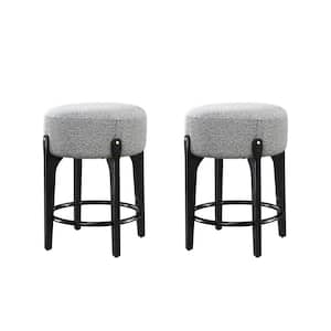 Ellie 24 in. Black Backless Wood Counter Stools with Gray Boucle Fabric Seat Set of 2