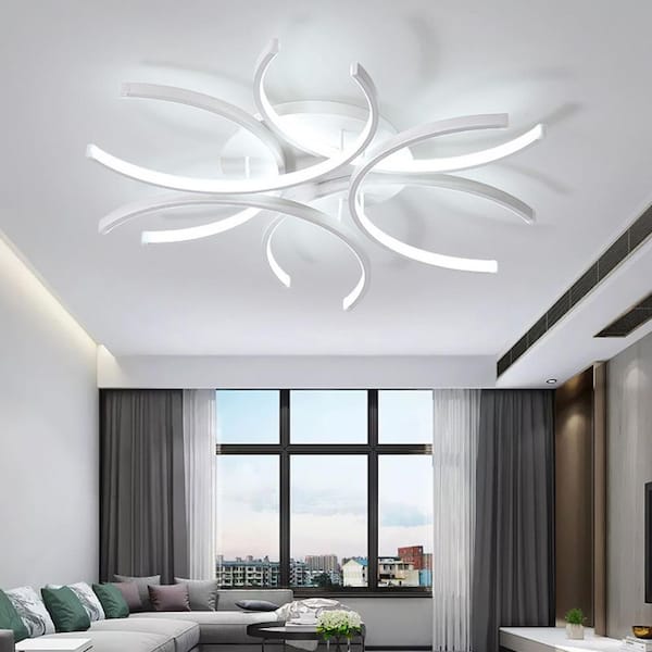 Frost Glass Floral Shaped Ceiling Lighting Korean Garden Living Room  Chandelier Light Fixture with Droplet Decor - Clearhalo