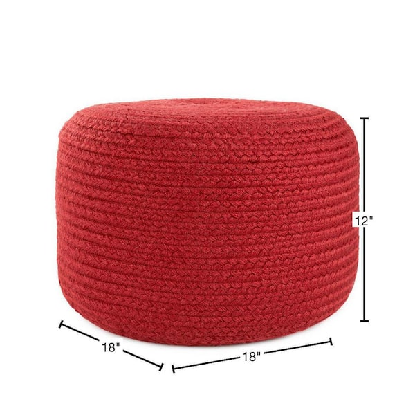 Jaipur Living Santa Rosa Dark Red Solid Cylinder Polyester Pouf 18 in. x 18  in. x 12 in. POF100512 - The Home Depot