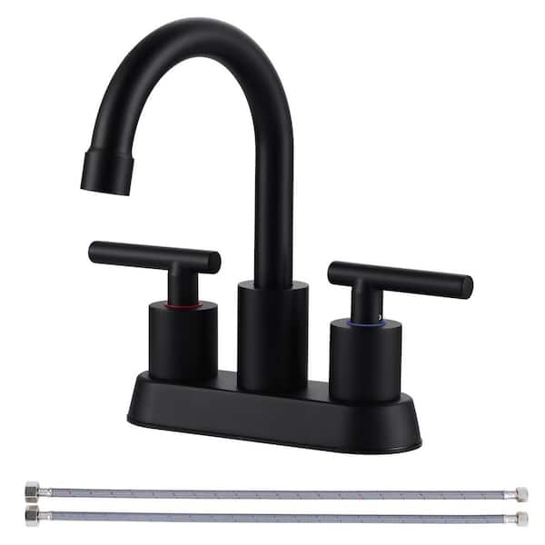 VEVETTA Modern 4 in. Centerset Double Handle Bathroom Sink Faucet with Pop-Up Drain and Removable Aerator in Oil Rubbed Bronze