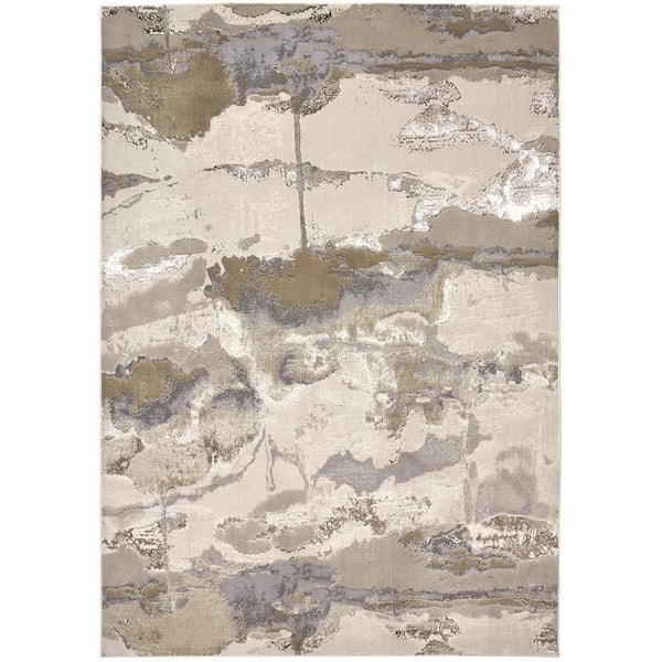 HomeRoots Gray and Ivory Abstract 12 ft. x 18 ft. Area Rug