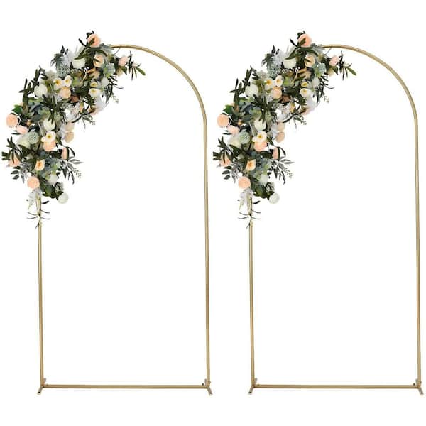 Primehome 2 Pack-86.61 in. x 47.24 in. Gold Metal Wedding Arch Stand Backdrop Wedding Arch Drapes Arbor