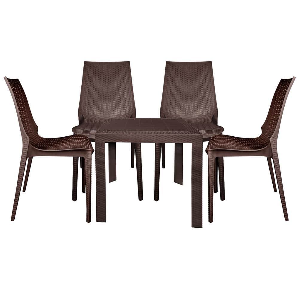 Kent Brown 5-Piece Plastic Square Outdoor Dining Set with Stackable Chairs