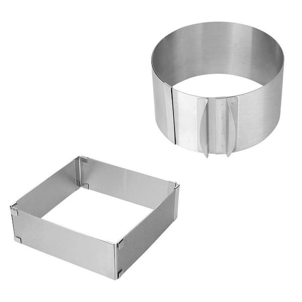 Adjustable 2-Piece Stainless Steel Cake Mold Set, Round and Square Mousse Ring for Baking and Pastry