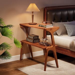 Kerlin 27.56 in. Walnut Rectangular Wood End Table Narrow Sofa Side Table with 2-Tier Shelves for Living Room, Bedroom