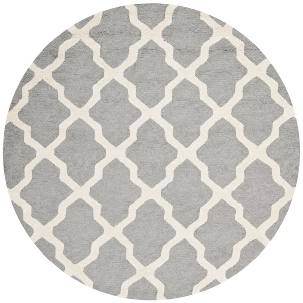 SAFAVIEH Cambridge Silver/Ivory 8 ft. x 8 ft. Round Trellis Geometric Area Rug