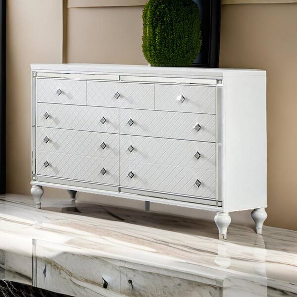Benjara White and Chrome 9 Drawers 63 in. Dresser Without Mirror BM310938 The Home Depot