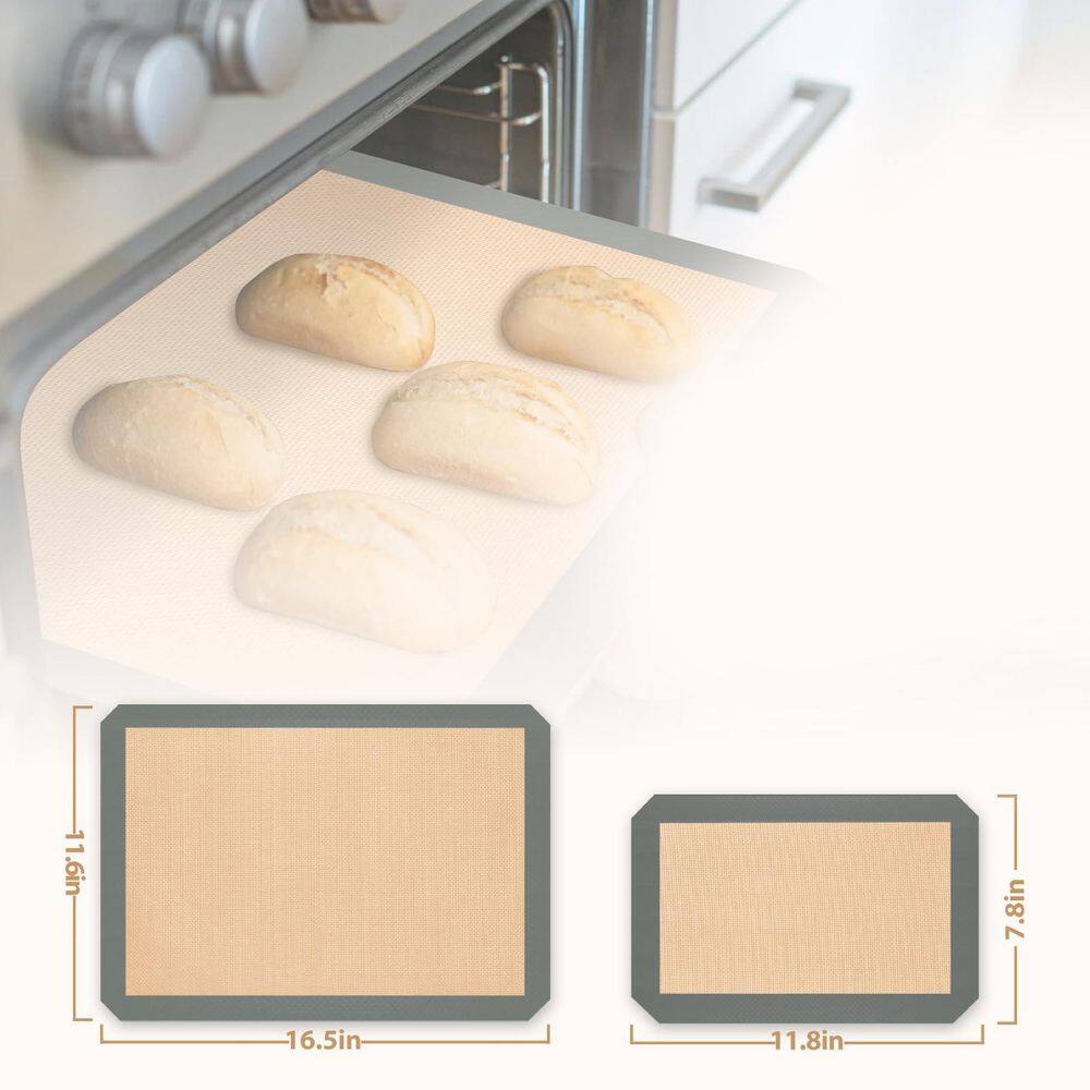 Food-Grade Silicone Grey Baking Mat Non Stick Oven Sheet with Premium Fiberglass Feature 3 Pieces Baking Set - Thumbnail 2