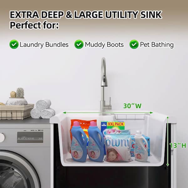 Getpro 30 in. x 22 in. x 36 in. Freestanding Laundry Sink with