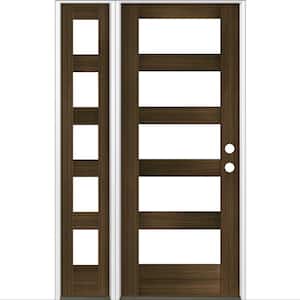 46 in. x 80 in. Modern Hemlock Left-Hand/Inswing Clear Glass Black Stain Wood Prehung Front Door with Left Sidelite