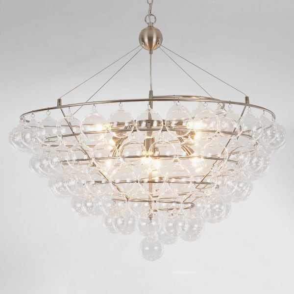 Seraphina 34.6 in. 8-Light Modern Polished Nickel Cluster Chandelier with Clear Glass Globes Shade for Living Room