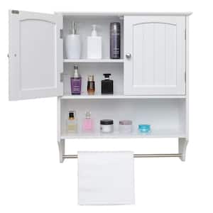 23.6 in. W x 7.9 in. D x 27.6 in. H Wall Mounted Bath Storage Cabinet with Shelves and Towels Bar in White