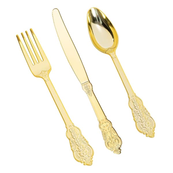 160 Piece Gold Plastic Silverware Set Includes 80 Forks 40 Knives and 40 Spoons Heavy Duty Disposable Cutlery for
