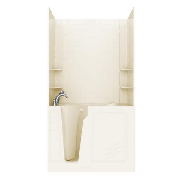 Universal Tubs Rampart 4.4 ft. Walk-in Whirlpool Bathtub with 4 in. Tile Easy Up Adhesive Wall Surround in Biscuit