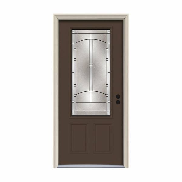 JELD-WEN 34 in. x 80 in. 3/4 Lite Idlewild Dark Chocolate Painted Steel Prehung Left-Hand Inswing Front Door w/Brickmould