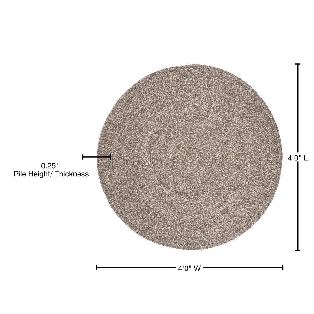 Handmade Ivory & Beige Round Braided Wool-Cotton Rug, 4' Diameter