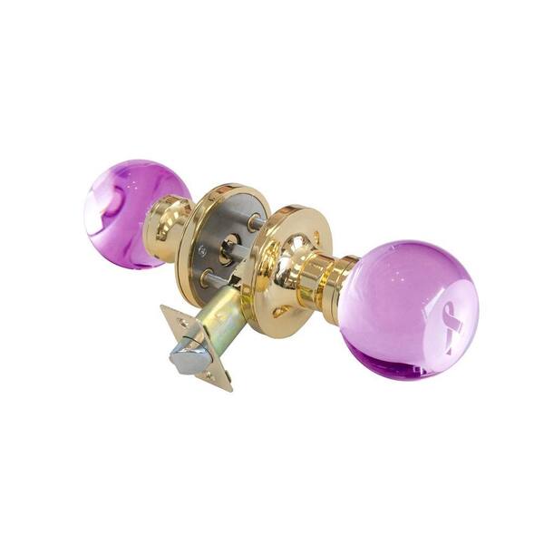 Krystal Touch of NY Pink Ribbon Crystal Brass Privacy Bed/Bath Door Knob with LED Mixing Lighting Touch Activated
