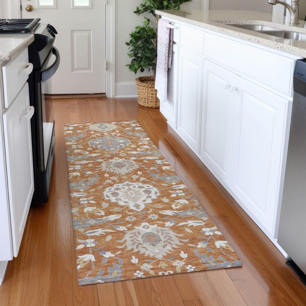 Mayfield Premium Machine Washable Abstract AMF1026 Copper 2 ft. 3 in. x 7 ft. 6 in. Runner Rug price history on PriceWatchPro