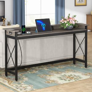 Turrella 70.9 in. Gray Rectangle Wood Console Table with Outlets and USB Ports, Extra Long