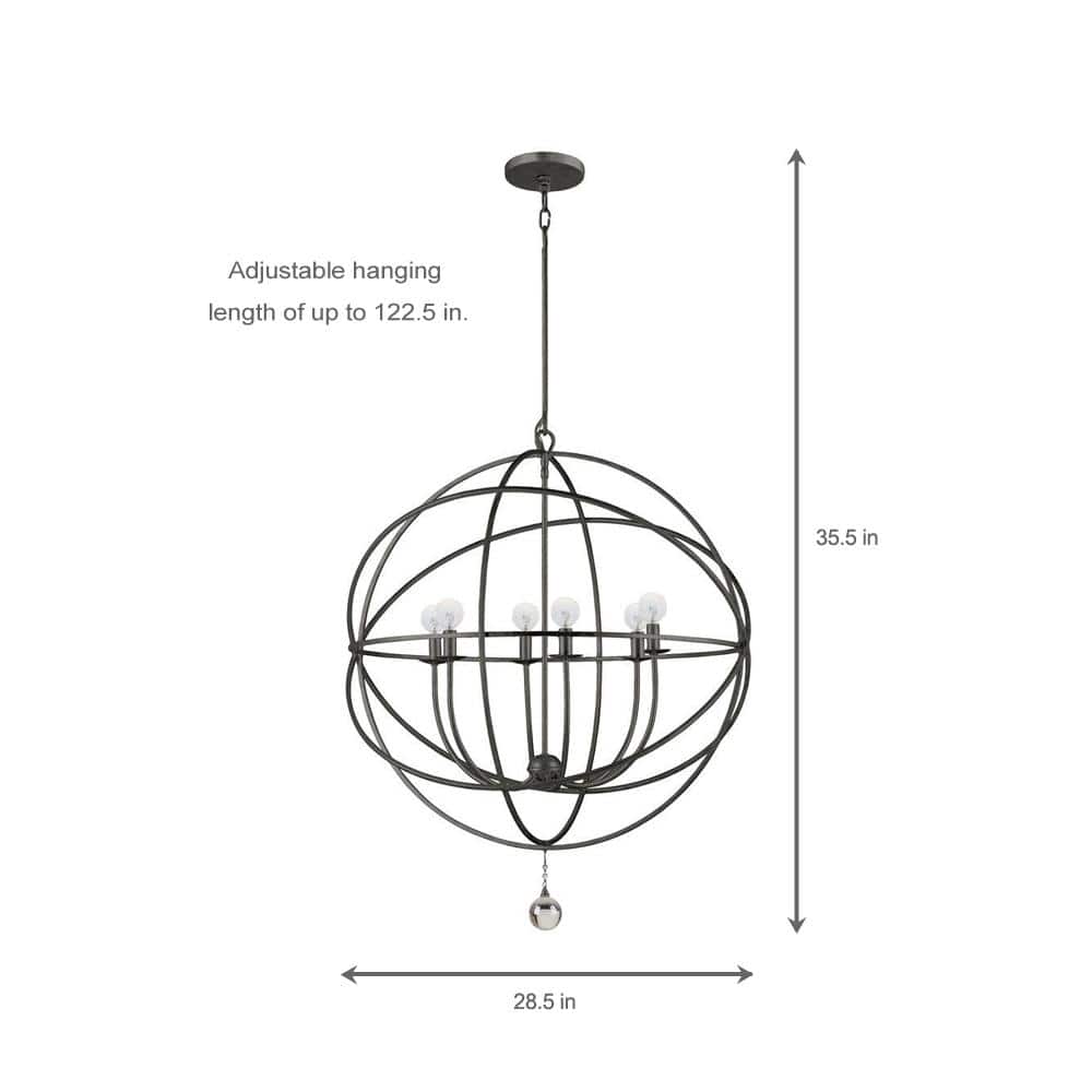 English Bronze 6-Light Chandelier with Clear Glass Drops