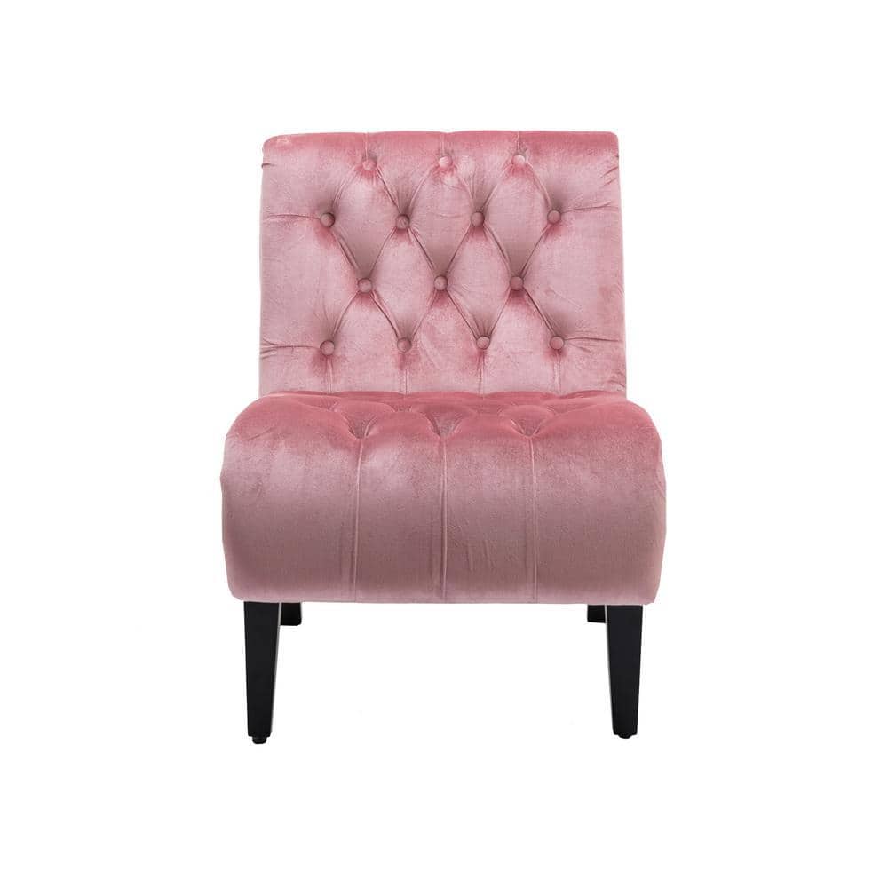 Pink Velvet Accent Chair, Tufted Button Living Room Sofa Chair, Ergonomic Chair, Polyester Upholstery, Wood Leg, Bedroom
