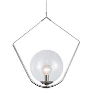 Orion 60-Watt 1-Light Polished Chrome Shaded Pendant Light with Glass Shade