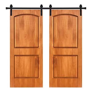 Modern 2Panel-Roman Designed 48 in. x 80 in. Wood Panel Colony Maple Painted Double Sliding Barn Door with Hardware Kit