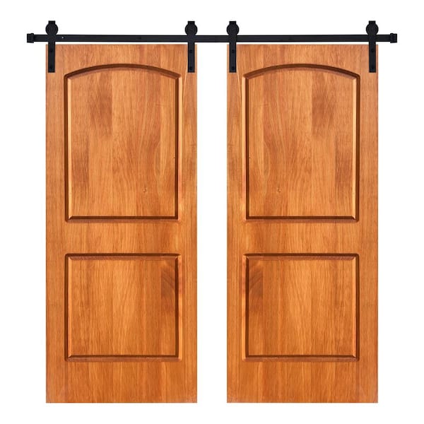 Modern 2Panel-Roman Designed 84 in. x 84 in. Wood Panel Colony Maple Painted Double Sliding Barn Door with Hardware Kit
