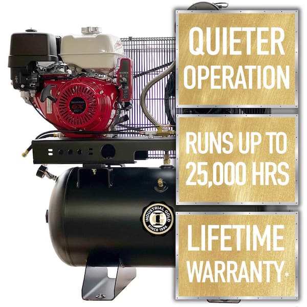 Industrial Gold 30 Gal. 13 HP Honda Portable Low RPM 175 PSI Electric Air Compressor with Quiet Operation