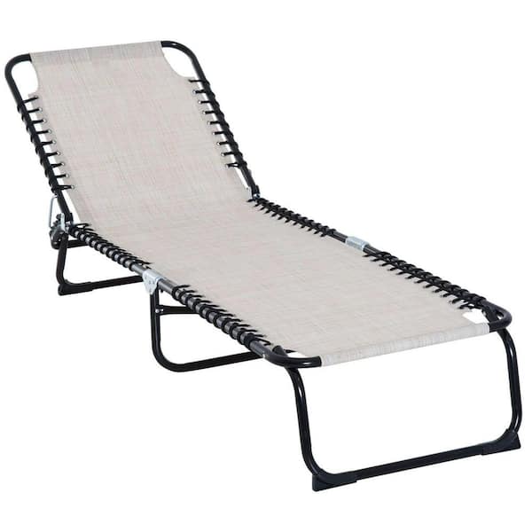 4-Position Reclining Folding Chaise Lounge Pool Chair-Breathable Mesh Sun Tanning Bed, Cream White, Holds 264 lbs.